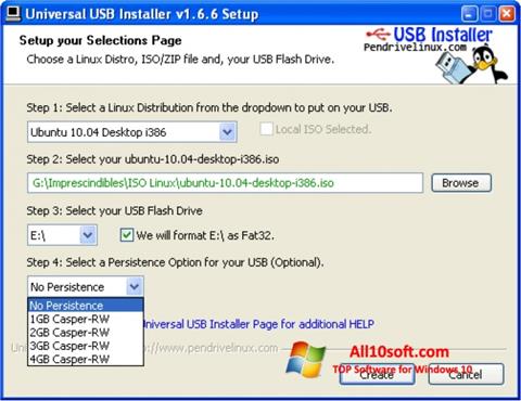 Skærmbillede Universal USB Installer Windows 10