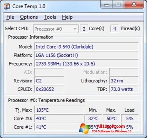 Skærmbillede Core Temp Windows 10