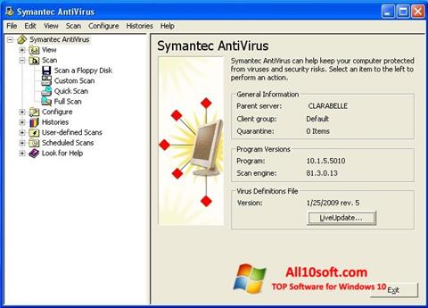 Skærmbillede Symantec Antivirus Windows 10