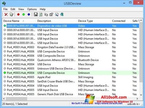Skærmbillede USBDeview Windows 10