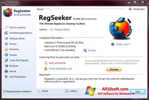Skærmbillede RegSeeker Windows 10