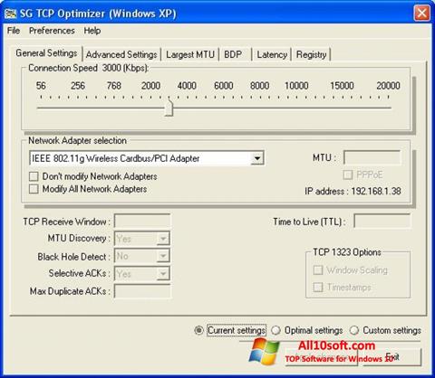 Skærmbillede TCP Optimizer Windows 10
