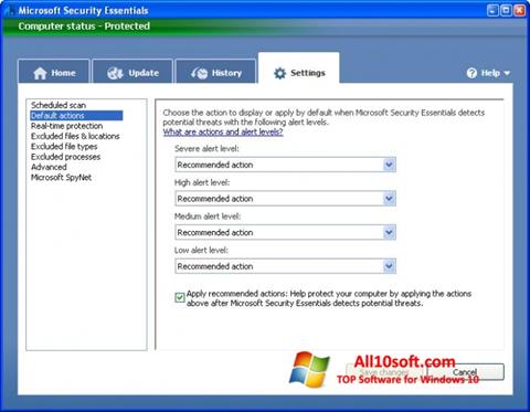 Skærmbillede Microsoft Security Essentials Windows 10