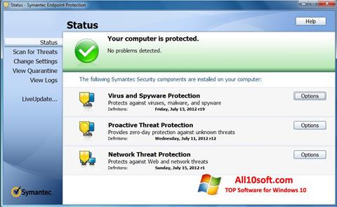 Skærmbillede Symantec Endpoint Protection Windows 10