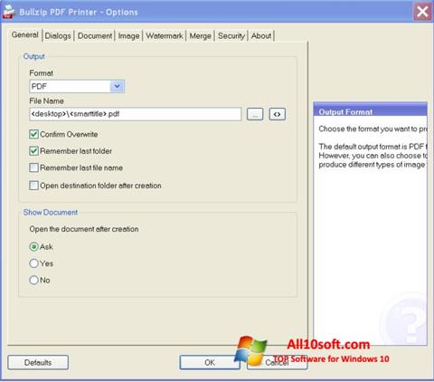 Skærmbillede BullZip PDF Printer Windows 10