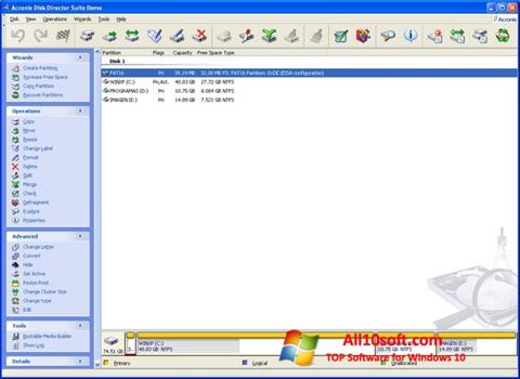 Skærmbillede Acronis Disk Director Windows 10